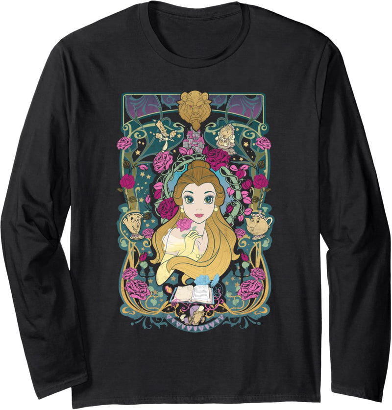 Disney Beauty And The Beast Belle And Friends Floral Poster Langarmshirt