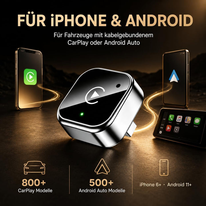 2in1 Wireless CarPlay Adapter für iPhone &amp; Android Auto, USB-C, Plug &amp; Play Schwarz, Schwarz