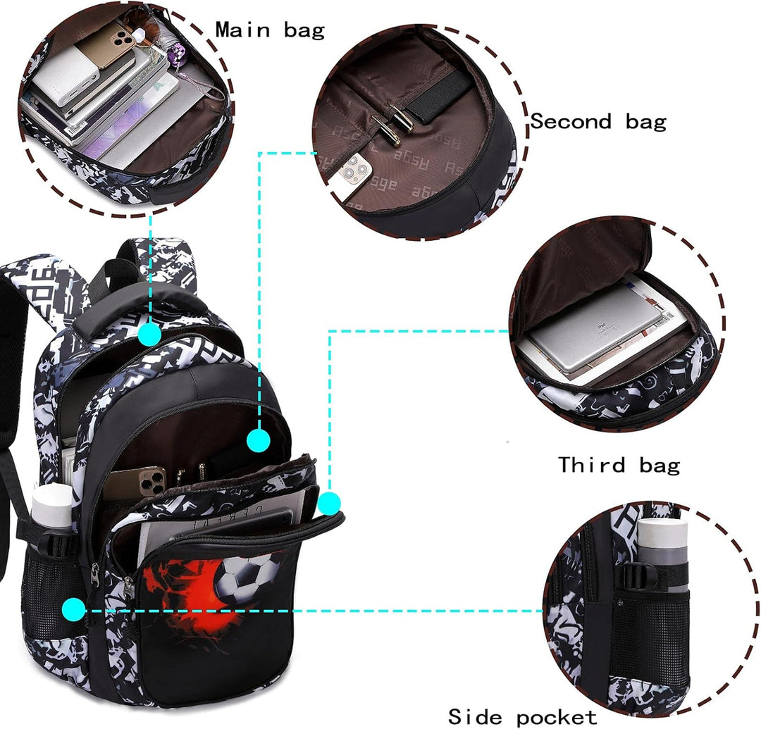 Asge Schulrucksack Jungen Teenager Schulranzen Mädchen 3 5 Klasse Ranzen Ergonomischem Kinder Fussba
