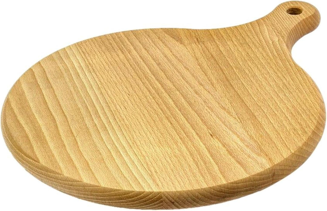 Wooden World - Runder Pizzateller aus massivem Holz, Schneidebrett mit Griff, zum Servieren von Pizz