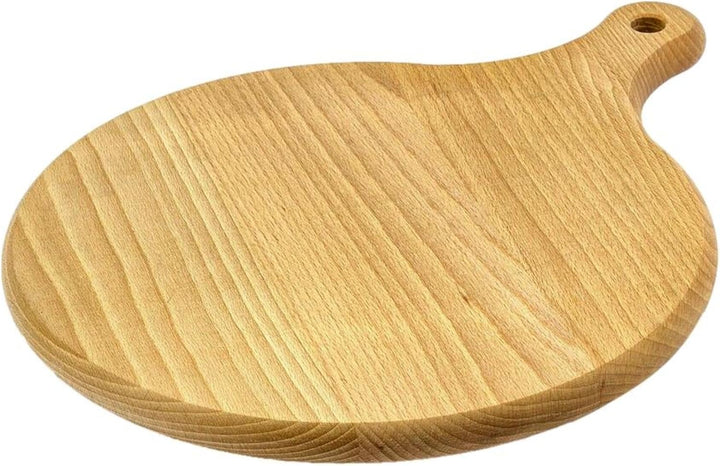Wooden World - Runder Pizzateller aus massivem Holz, Schneidebrett mit Griff, zum Servieren von Pizz