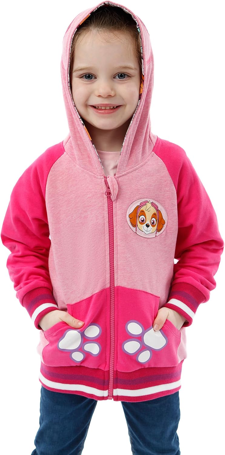 PAW PATROL Pullover Mädchen | Skye Zipper Hoodie | Glitzer Kapuzenpullover für Kinder 104 Rose, 104