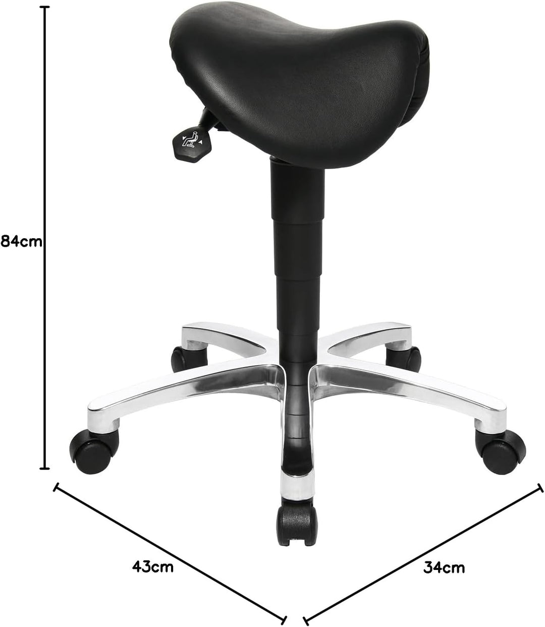 Topstar 70649A80Q Drehhocker, Rollhocker, Arbeitshocker - Bonanza mit Sattelsitz / Leder, schwarz, 5