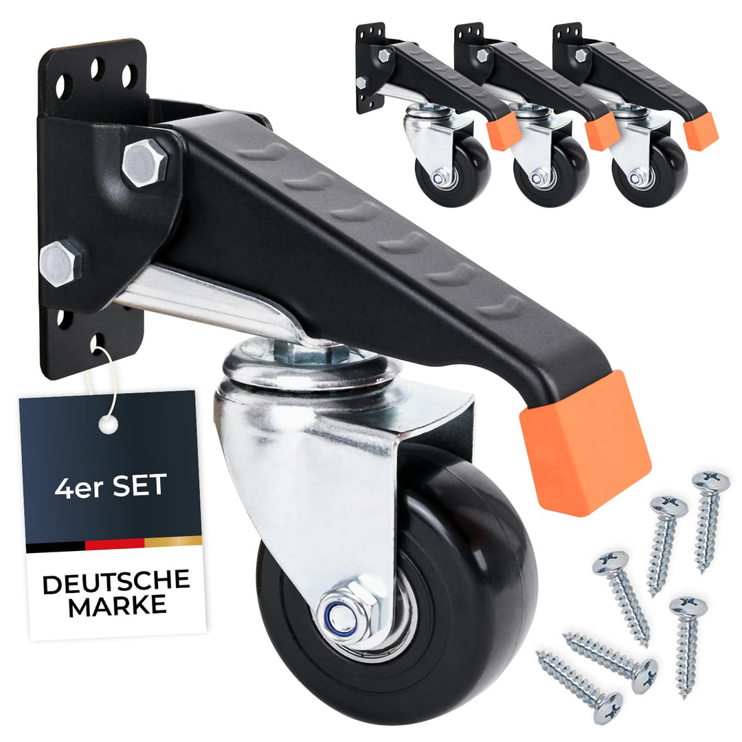 HMF 6750 Schwerlastrollen absenkbar für Werkbank | 4 Stück | 65 mm | bis 300 kg | Schwarz