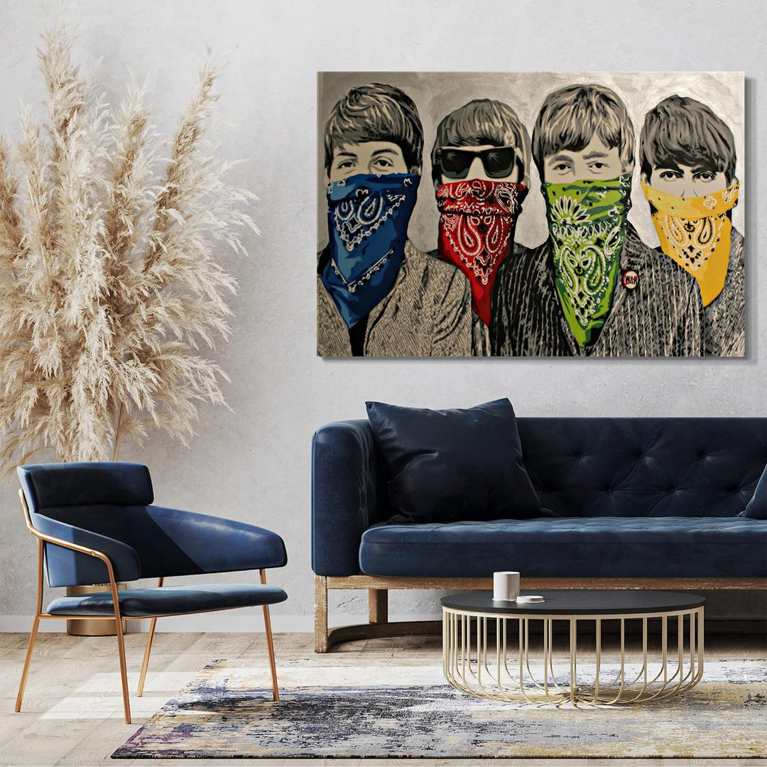 Printed Paintings Leinwand (80x60cm): Banksy - Beatles Portrait Mund verdeckt mit Halstuch Street 80