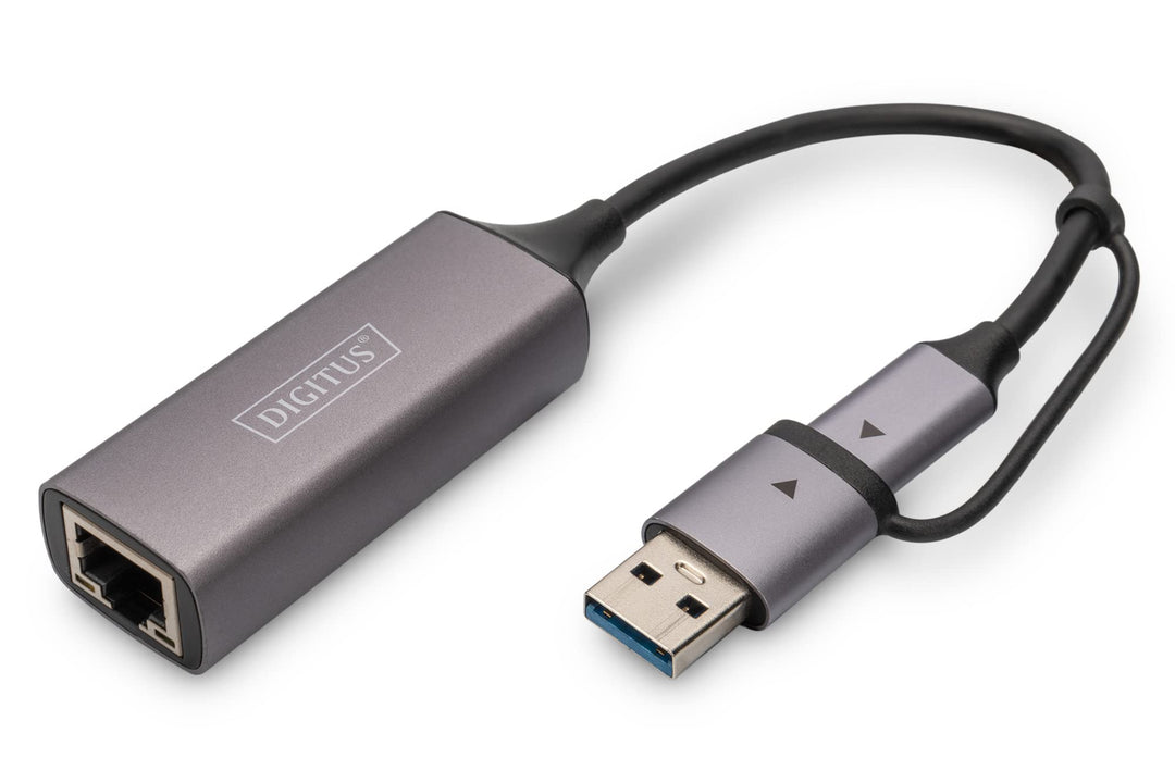 DIGITUS DN-3028 USB Type-C™ Gigabit Ethernet Adapter 2.5G, USB-C™ + USB A (USB3.1/3.0)