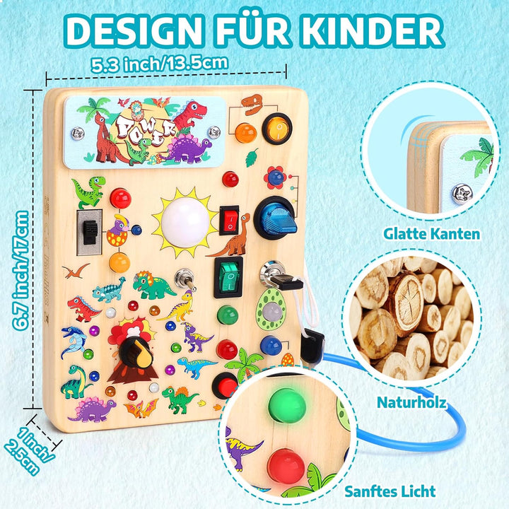 Konijiwa Dinosaur Montessori Spielzeug ab 1 Jahr Busy Board Activity Board Spielzeug ab 2 Jahre Holz