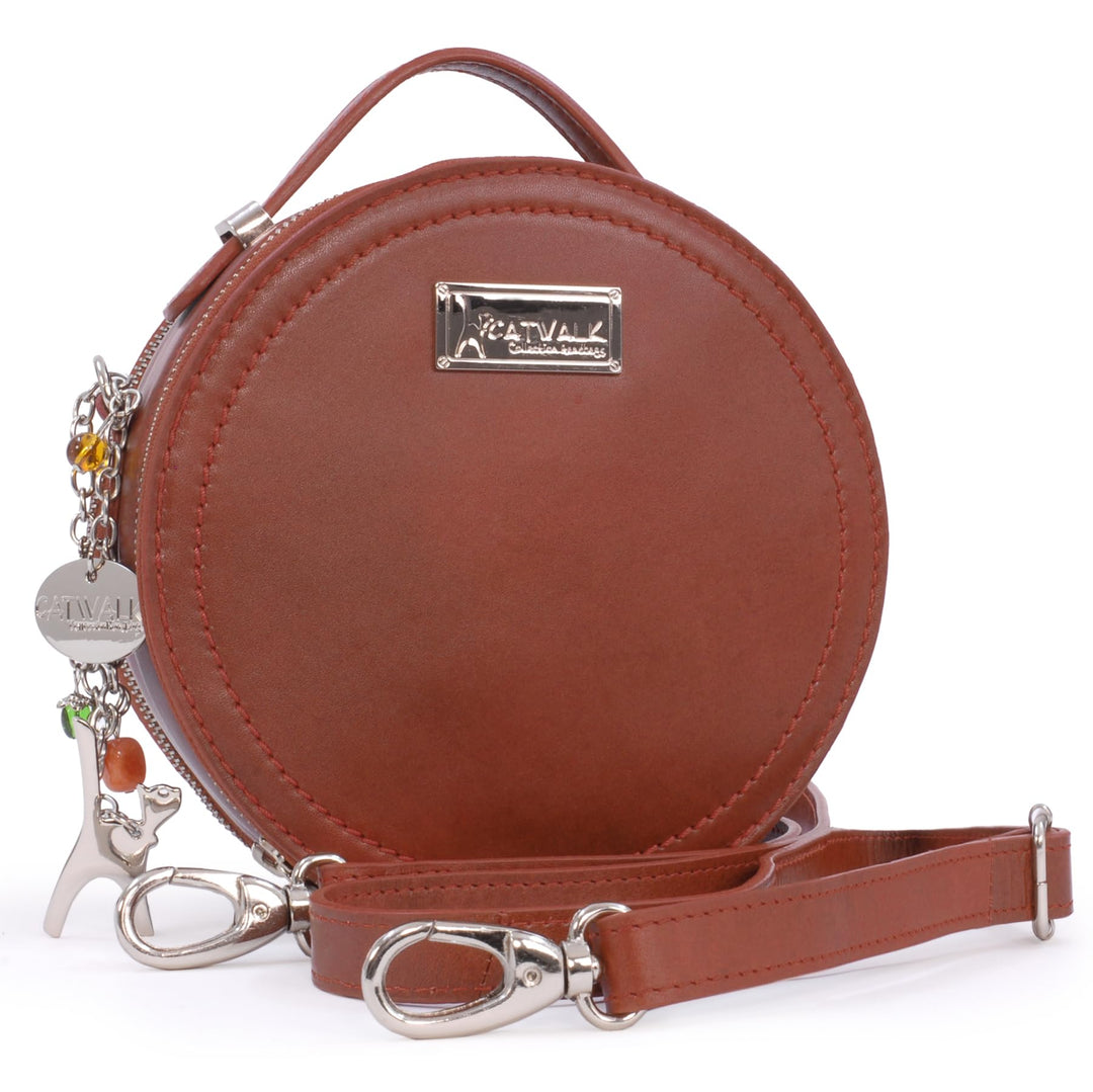 Catwalk Collection Handbags - Damen Runde Leder Umhängetasche - Henkeltasche/Handtasche Klein - Abne