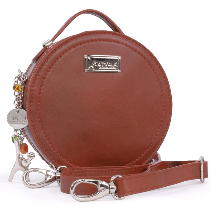 Catwalk Collection Handbags - Damen Runde Leder Umhängetasche - Henkeltasche/Handtasche Klein - Abne
