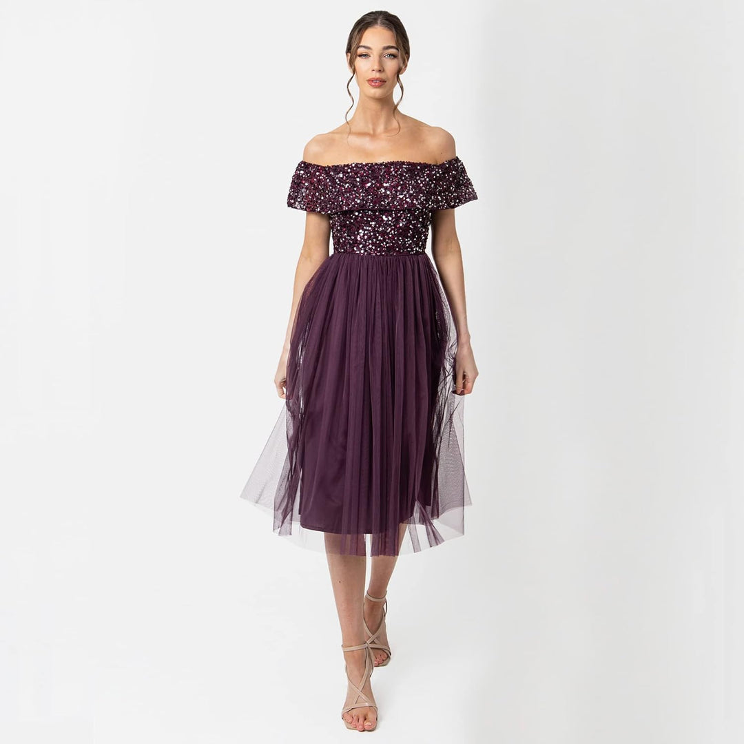 Maya Deluxe Abendkleid mit Pailletten - Cocktailkleid Damen mit V-Ausschnitt - Tüllkleid Damen mit K