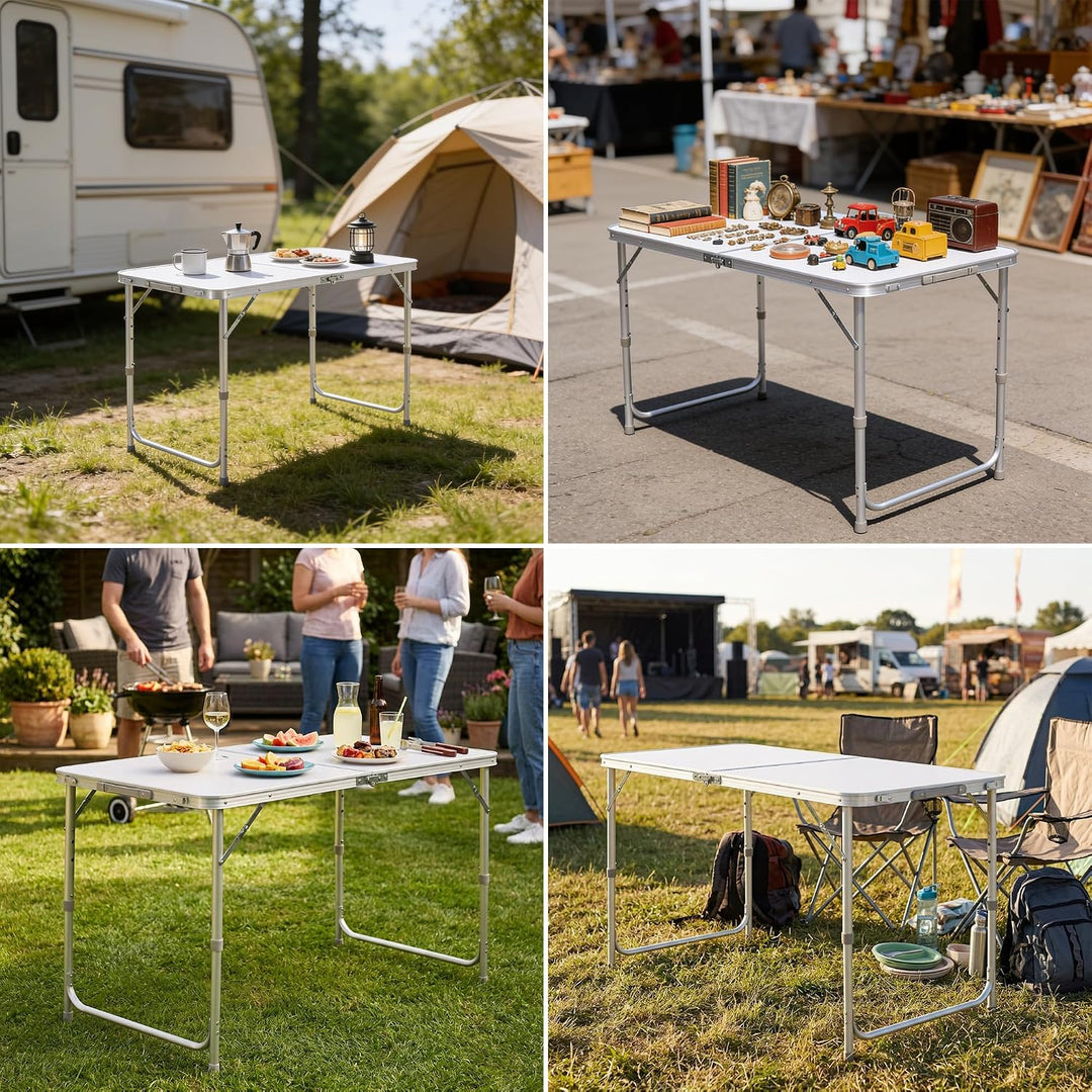 Raburg Campingtisch klappbar, Klapptisch 3-Fach höhenverstellbar, Falttisch 120 x 60 cm, Koffertisch