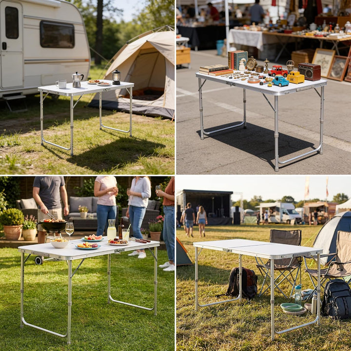 Raburg Campingtisch klappbar, Klapptisch 3-Fach höhenverstellbar, Falttisch 120 x 60 cm, Koffertisch