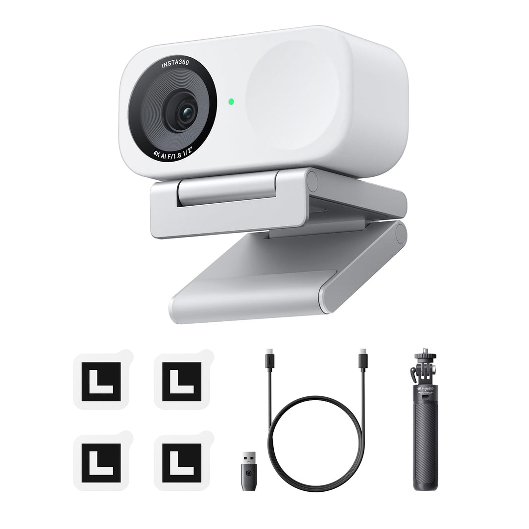 Insta360 Link 2C Stativ-Bundle Polarweiss - 4K Webcam für PC/Mac, 1/2" Sensor, Auto-Framing, HDR, Mi