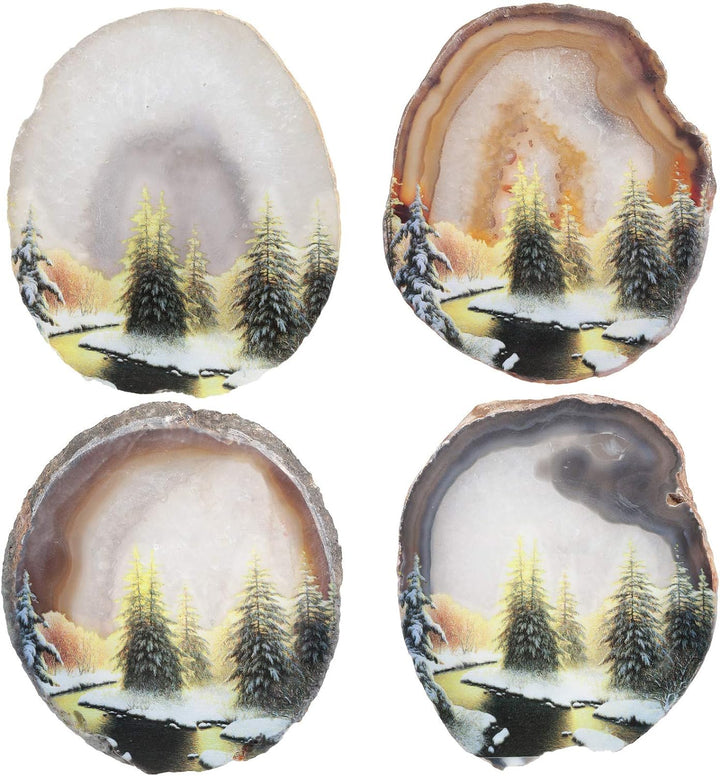 KYEYGWO Unregelmässige Achat Scheiben mit Holz Ständer, Achatscheiben Edelstein Feng Shui Desktop Or