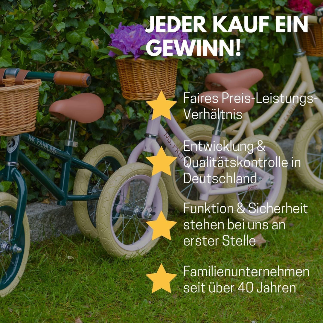 BEST SPORTING Laufrad Retro für Kinder ab 3 Jahren, mit Klingel und Korb, 12 Zoll Räder (rosé), 3111