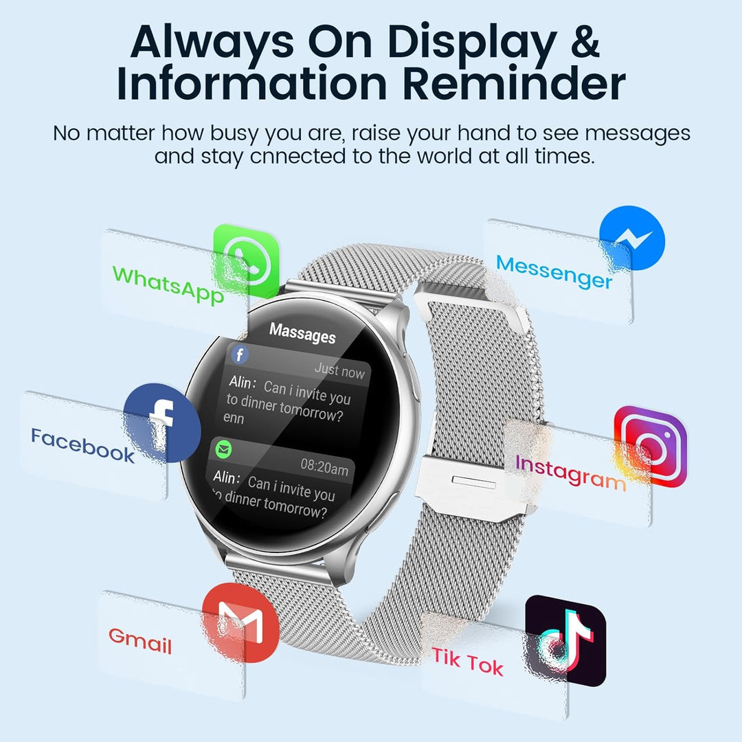 RUXINGX Smartwatch Damen Herren mit Telefonfunktion, 1.32 Zoll HD Voll Touchscreen, Armbanduhr mit S
