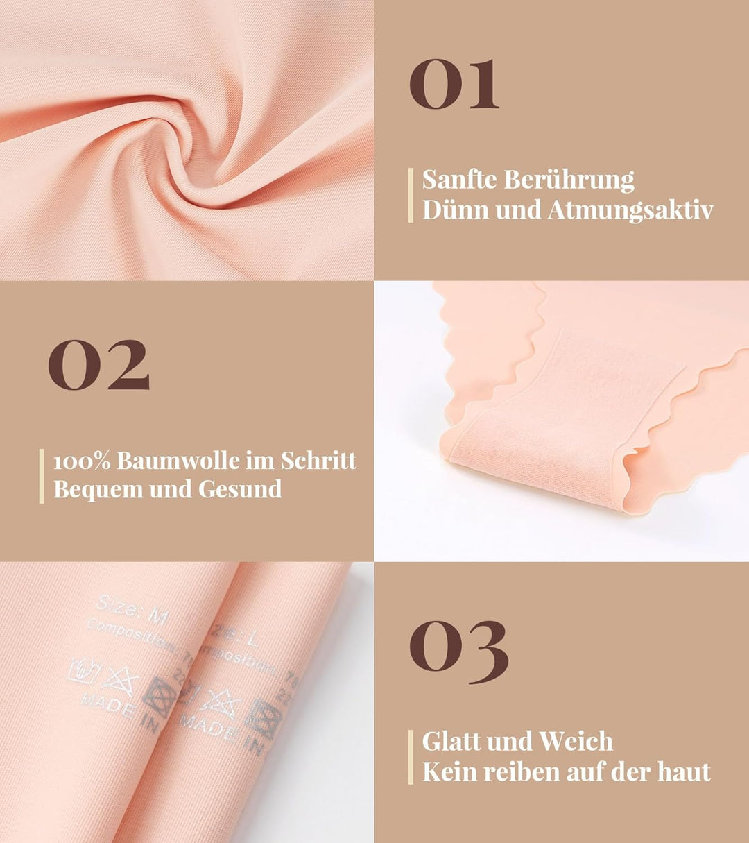 TANSTC 6er Pack Unterhosen Damen Nahtlose Unterwäsche Frauen Seamless Slips Damen Stretch Damenunter