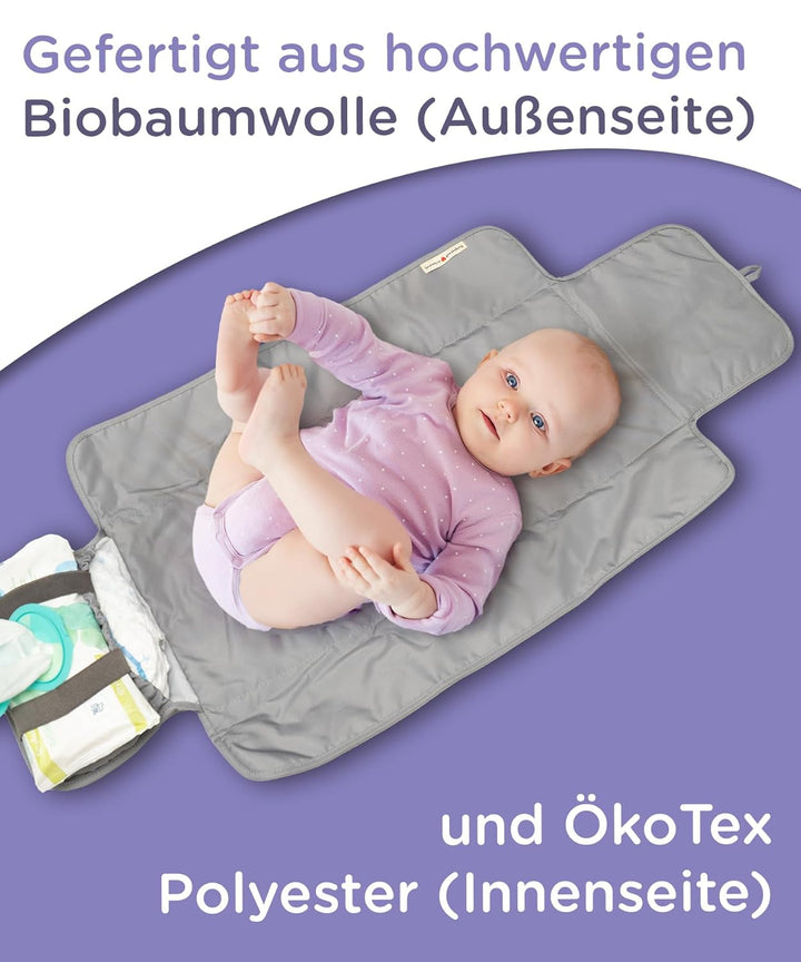 Jubi® Wickelauflage Grau aus Biobaumwolle und ÖkoTex Polyester - Wickelunterlage für unterwegs mit P