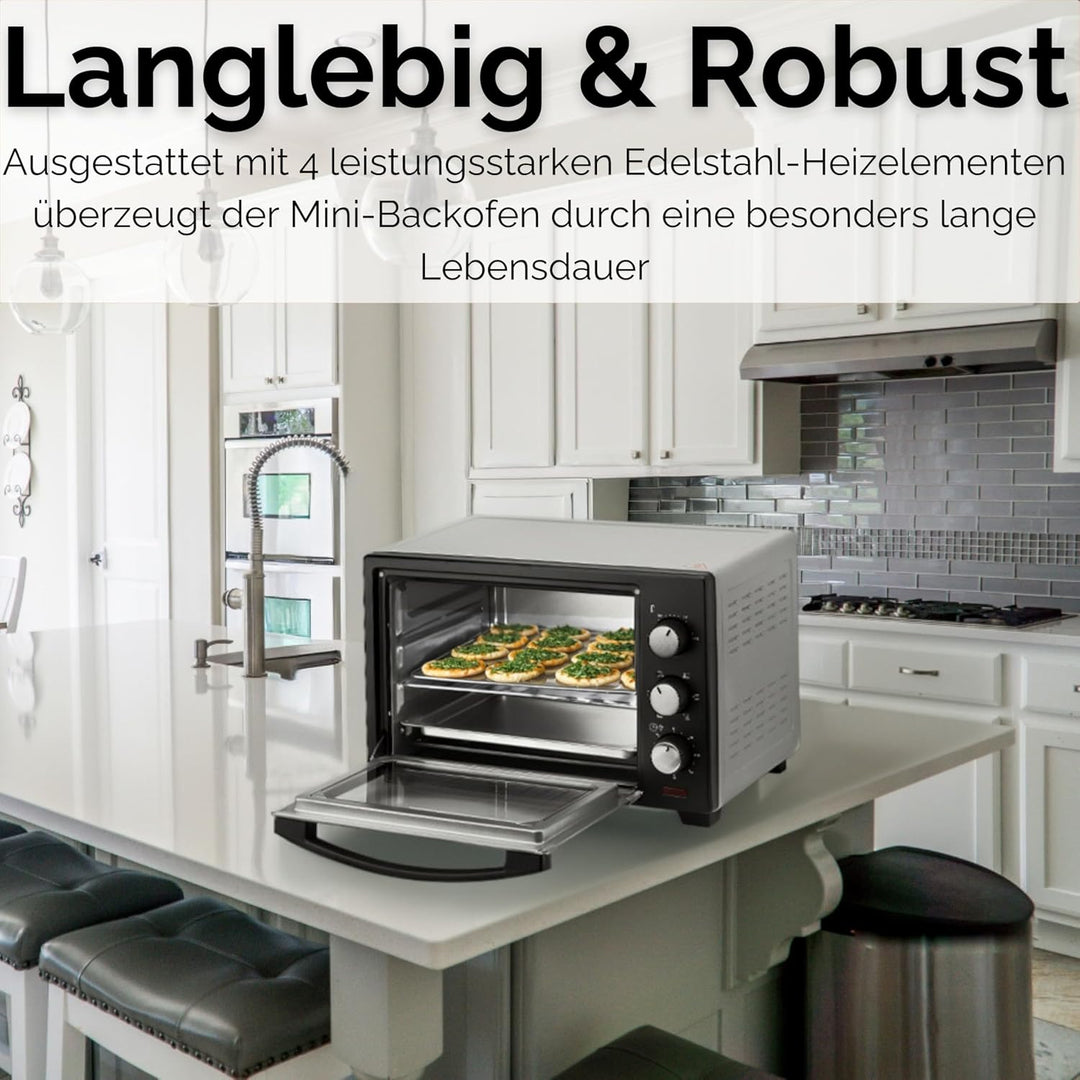Steinborg® Mini Backofen 25 Liter Miniofen Elektro – Pizzaofen Tischbackofen 3-in-1 mit Ober-/Unterh