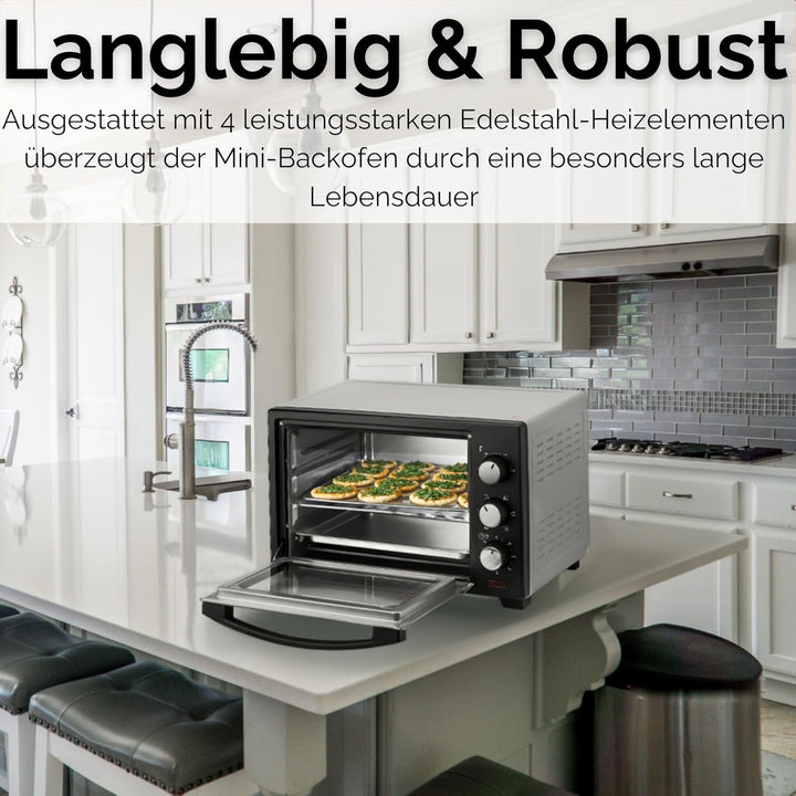 Steinborg® Mini Backofen 25 Liter Miniofen Elektro – Pizzaofen Tischbackofen 3-in-1 mit Ober-/Unterh