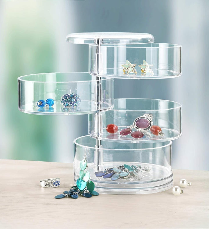 WENKO Kosmetik Organizer Tower, Aufbewahrung für Make-up und Haarschmuck, 4 Fächer, Acryl, Transpare