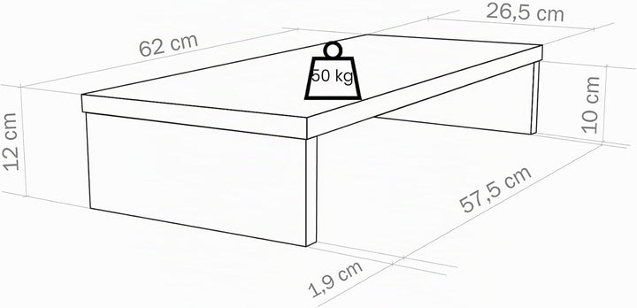 Henor Monitorständer TV-Bildschirmerhöhung in FSC® Holz 62 x 26.5 x 12 cm. Unterstützt 50 kg Eiche E