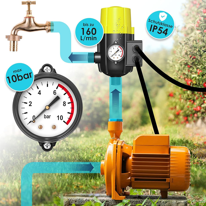 KESSER® Pumpensteuerung mit Baranzeige | mit Kabel | 10 bar Druckwächter Elektronische Pumpensteueru