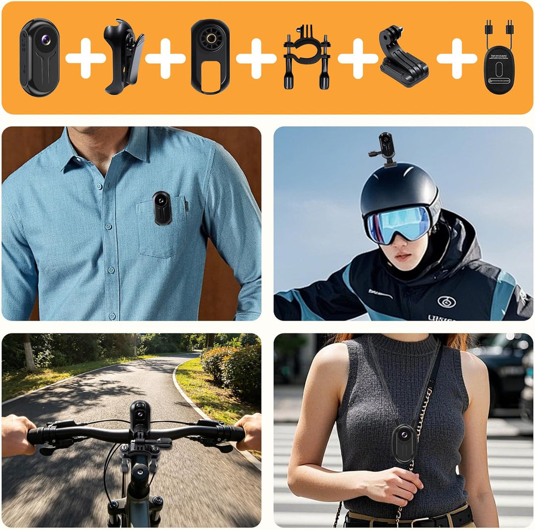 Action Camera 2K, Mini BodyCam Körperkamera 120° Weitwinkel Magnetische mit Display ActionCam für PO