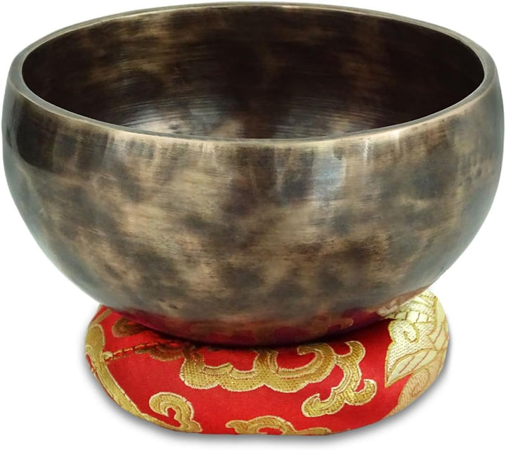 keepdrum Tibetische Bronze-Klangschale Singing Bowl 12 cm mit Klangschalen-Reiber und Untersetzer