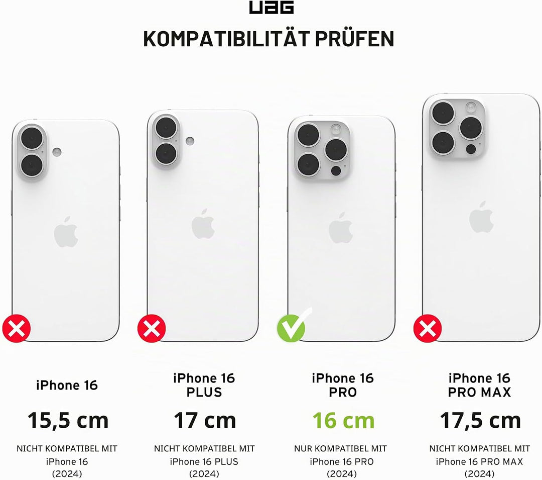 URBAN ARMOR GEAR Hülle für iPhone 16 Pro, 16cm, Civilian – Kompatibel mit MagSafe-Ladung, Robustes,