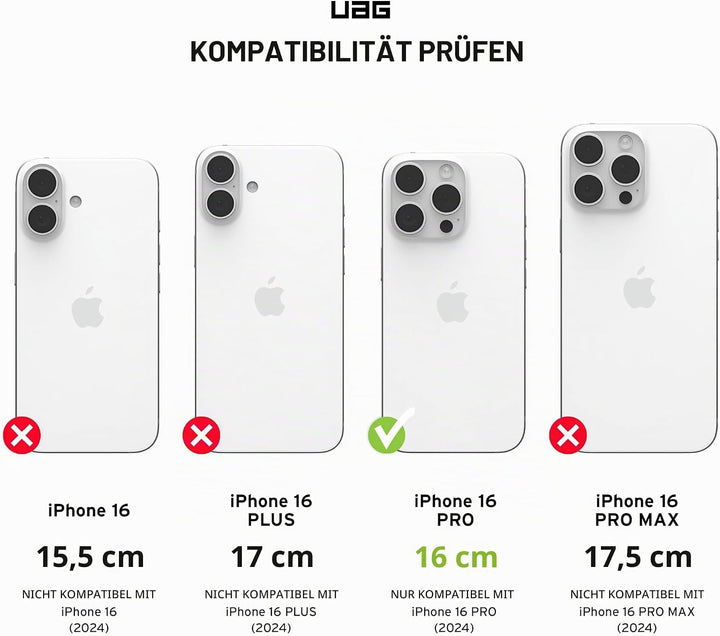 URBAN ARMOR GEAR Hülle für iPhone 16 Pro, 16cm, Civilian – Kompatibel mit MagSafe-Ladung, Robustes,