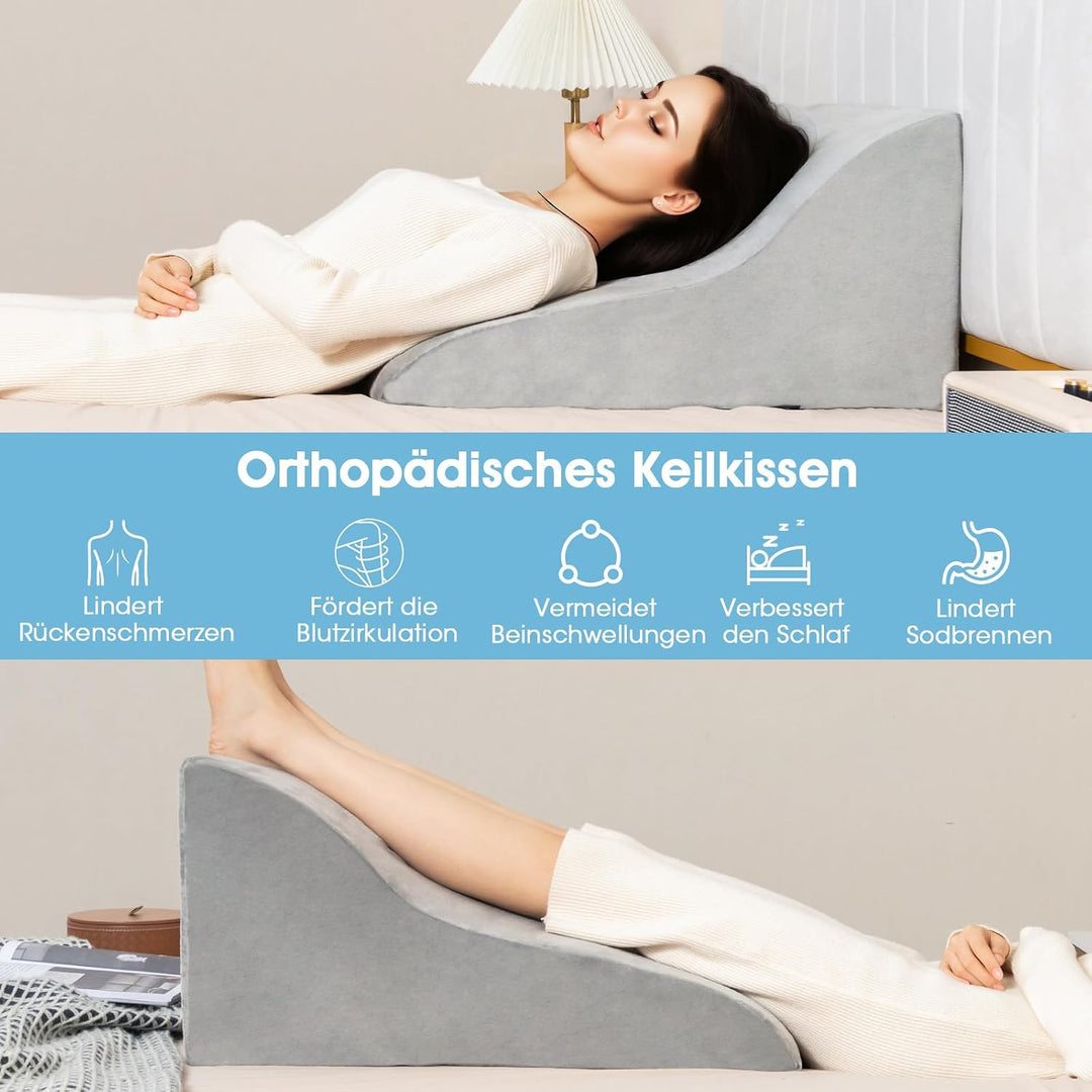 COSTWAY Lesekissen für Bett und Sofa, Venenkissen zum Beine hochlagern, Keilkissen mit waschbarem Be