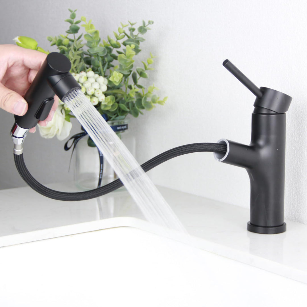 Wasserhahn Bad Schwarz, SEMANEY Hochdruck Waschtischarmatur mit Herausziehbarer Brause, Einhebelmisc