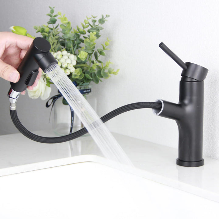 Wasserhahn Bad Schwarz, SEMANEY Hochdruck Waschtischarmatur mit Herausziehbarer Brause, Einhebelmisc