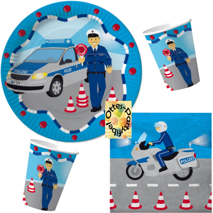 HHO Polizei-Party-Set Police-Party-Set 52tlg. für 16 Gäste Teller Becher Servietten, 52tlg. für 16 G