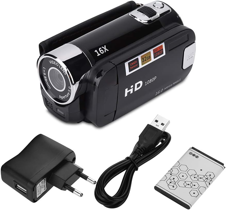 Ejoyous Digitaler Camcorder, 16X Full HD Videokamera High Definition Videokamera mit 270 Grad Drehbi