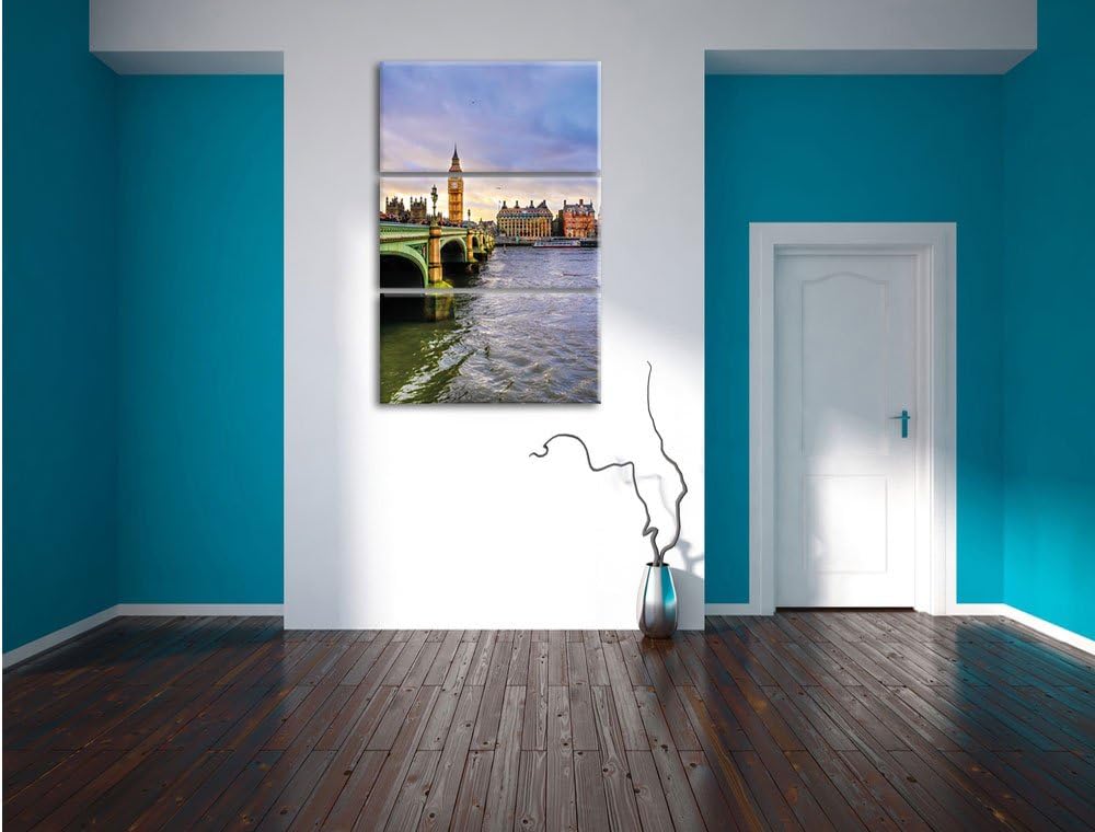 Pixxprint Themse London Big Ben als Leinwandbild/Grösse: 3 Teilig (120x80) cm/Wandbild/Kunstdruck/fe