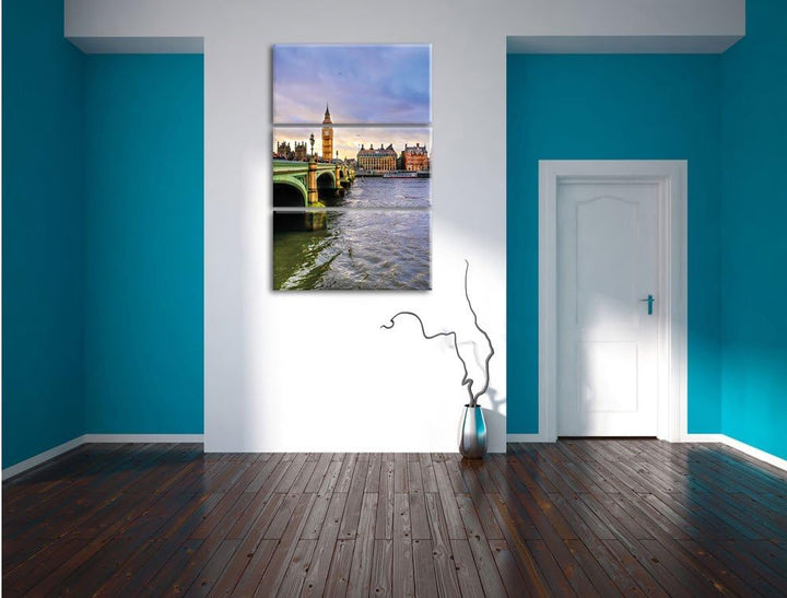 Pixxprint Themse London Big Ben als Leinwandbild/Grösse: 3 Teilig (120x80) cm/Wandbild/Kunstdruck/fe