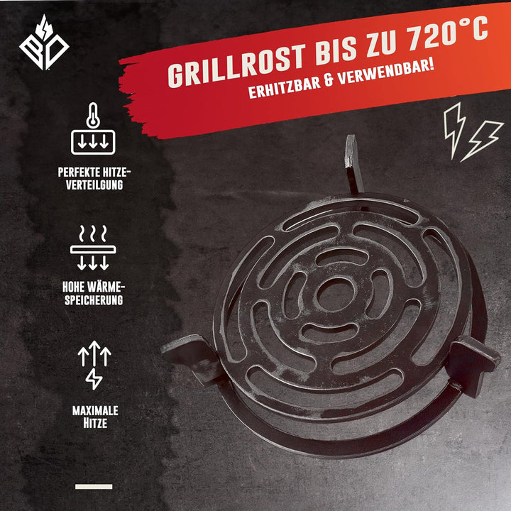 Becker Design Wok- und Pfannenhalterung mit Grillrost für Feuerplatte mit 20cm Feuerloch