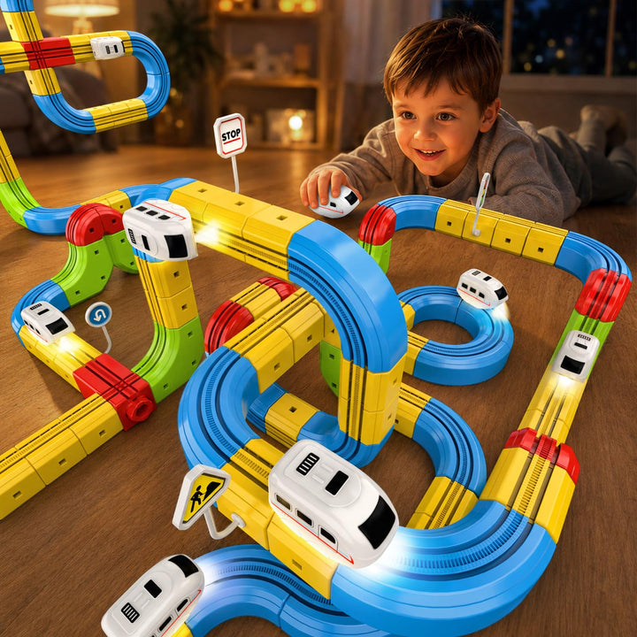 Eisenbahn Kinder Elektrisch 52-TLG 3D Anti-Gravitation Schienen Zug Spielzeug ab 3 4 5 6 Jahre, DIY