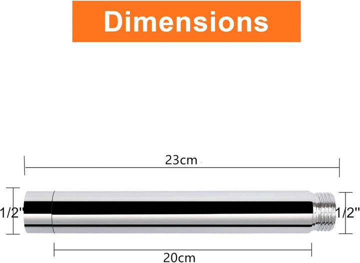 G1/2'' Duschkopf Verlängerung Chrom 20cm, Edelstahl Dusche verlängerungsrohr,Handbrause Verlängerung