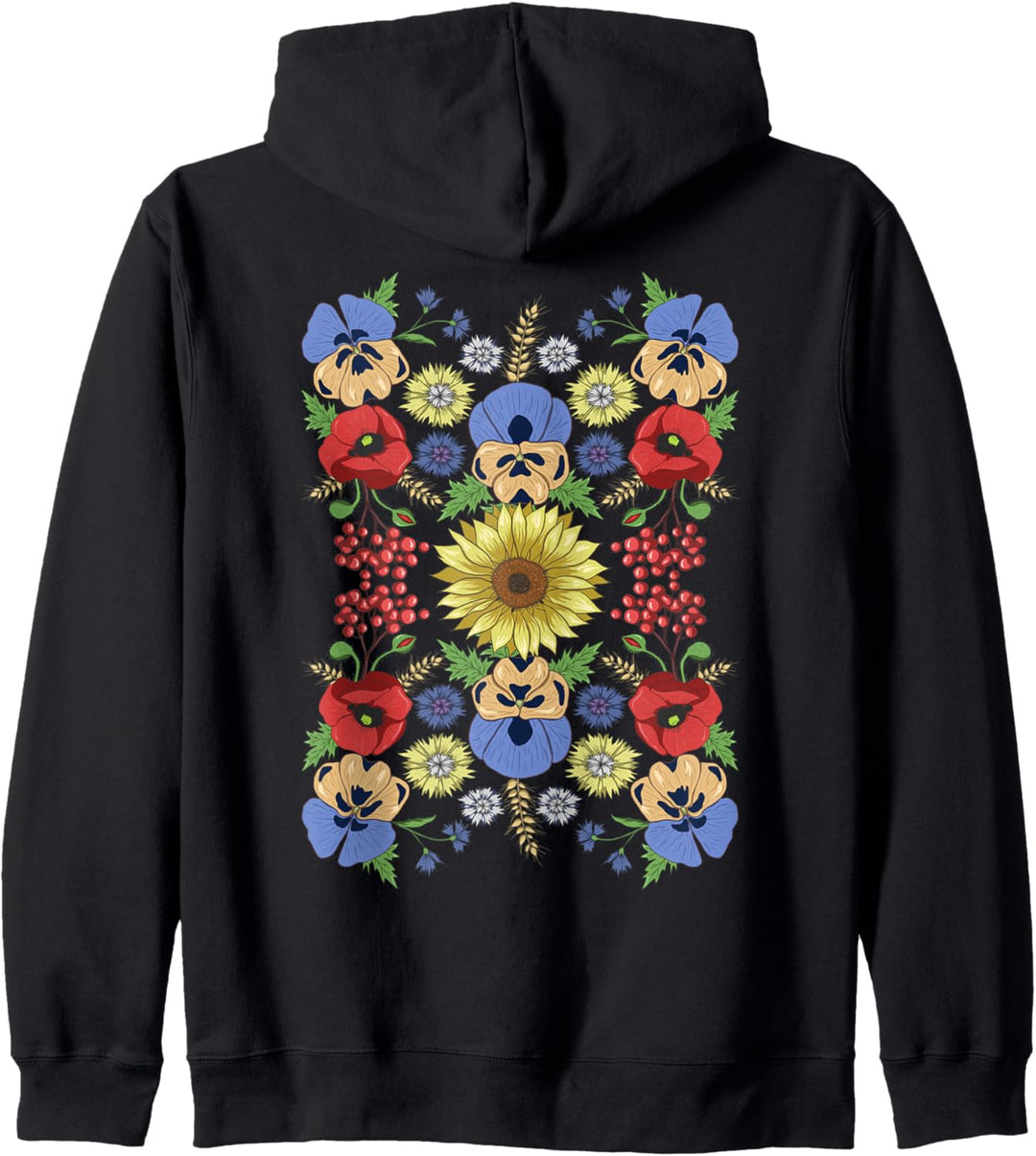 Ukraine Sonnenblume & Rote Mohnblumen Blumenmuster Ukrainisch Vyshyvanka Kapuzenjacke