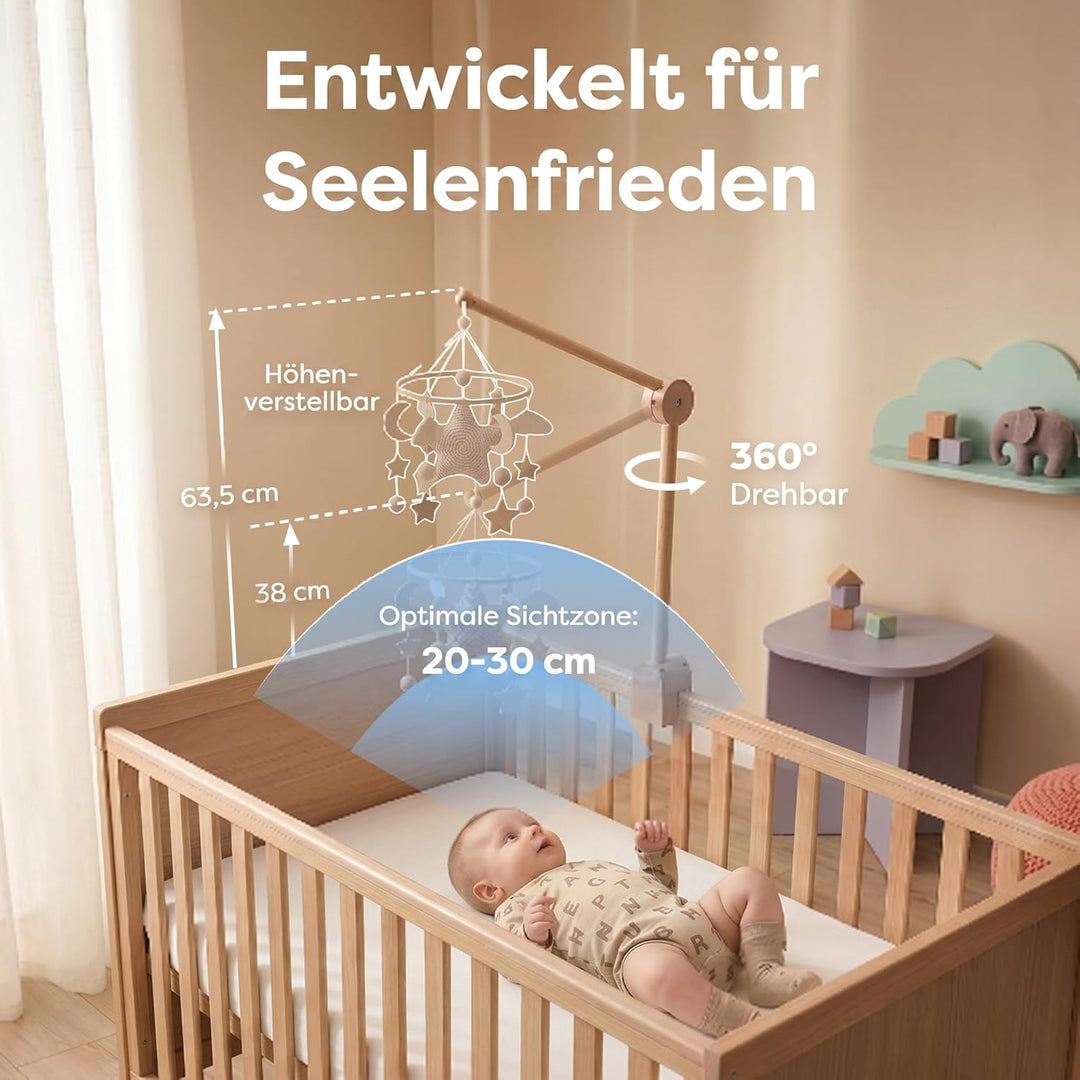 Mobile Halterung Holz für Babybett, Mobile Halterung Wickeltisch für Kinderzimmer-Dekoration, Angepa