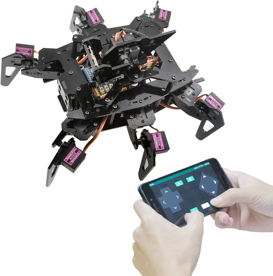 Adeept RaspClaws Hexapod Spider Robot Kit für Raspberry Pi 4/3 Modell B+/B, STEAM Crawling Robot, Op