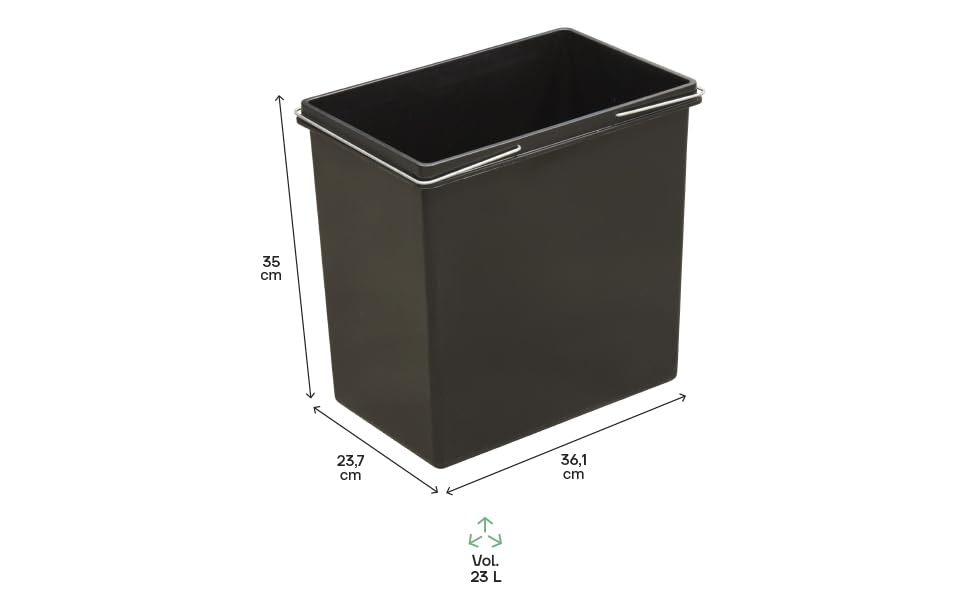 ARREGUI CBZ00684 Ersatzeimer für Mülltrennsysteme | 23 L |Extra Grosses Fassungsvermögen | Inneneime
