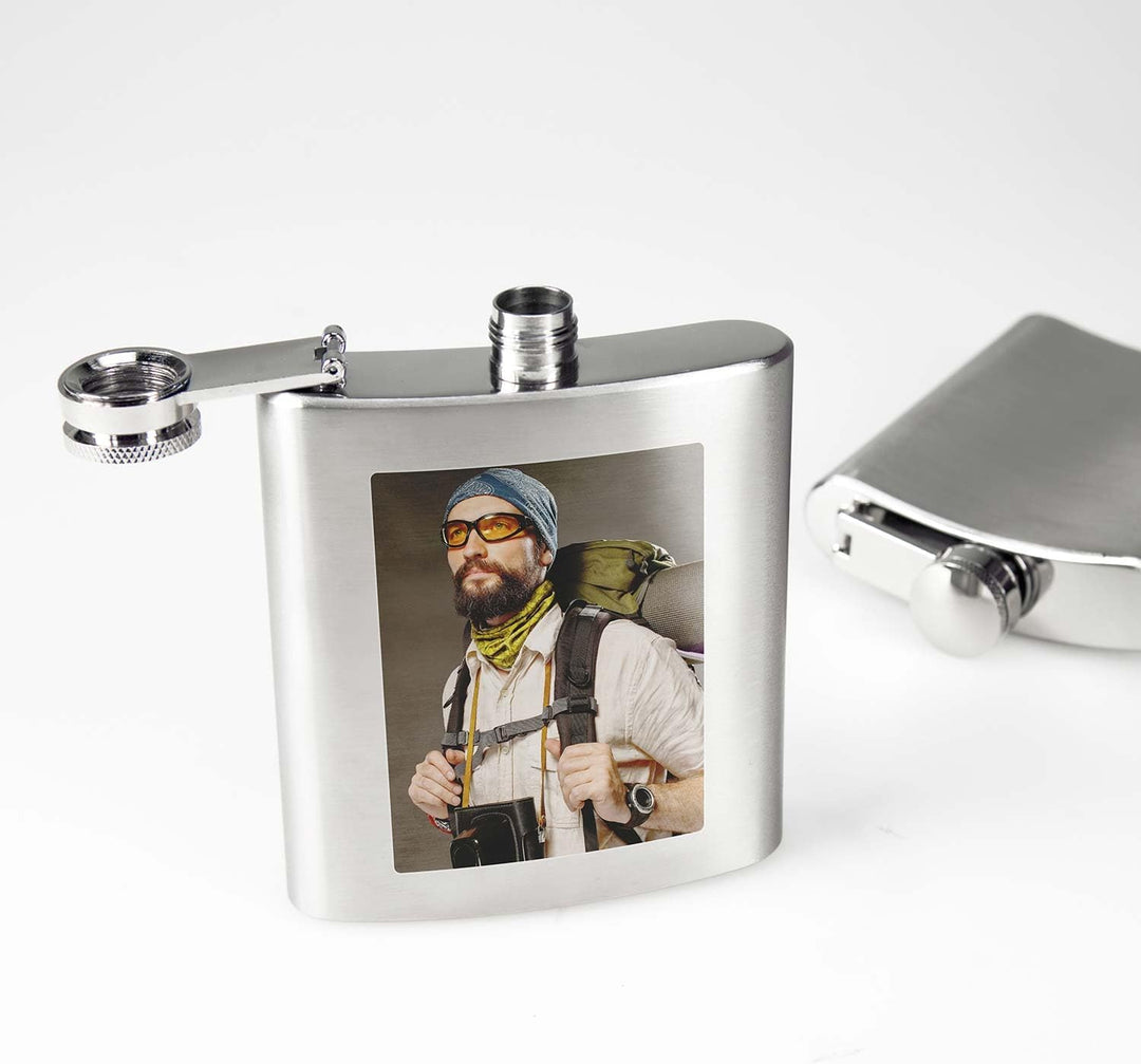 Contento | Personalisierter Flachmann mit Foto bedruckt | 6 oz Edelstahl | Persönlicher UV-Druck | G