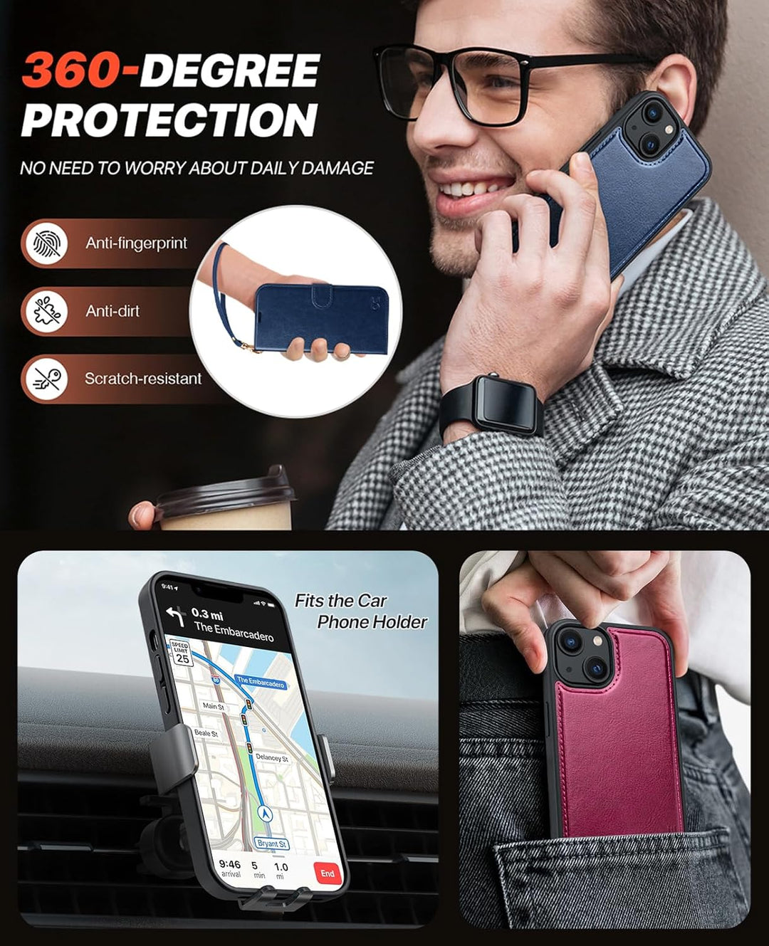 OCASE Kompatibel für iPhone 13 Hülle (2in1) Leder Stossfestes Case, Abnehmbare magnetische Hülle, Mi