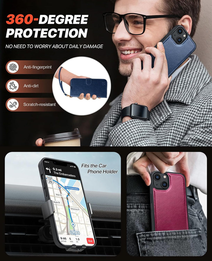 OCASE Kompatibel für iPhone 13 Hülle (2in1) Leder Stossfestes Case, Abnehmbare magnetische Hülle, Mi