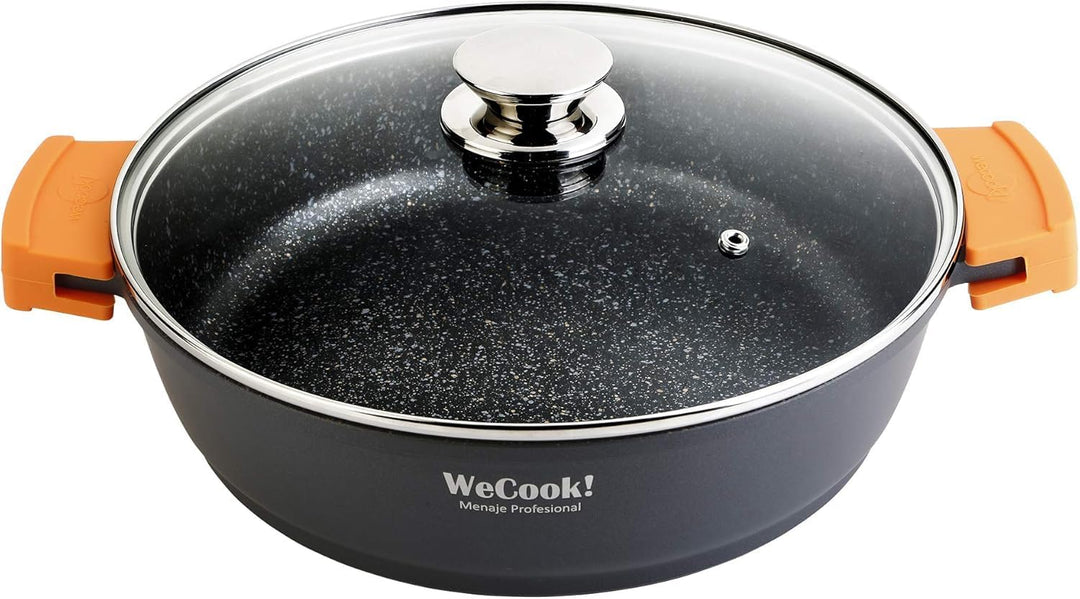 WECOOK! Ecochef Titan Niedrige Kochtopf 24 cm Induktion mit Glasdeckel, Antihaftbeschichtung QUANTAN