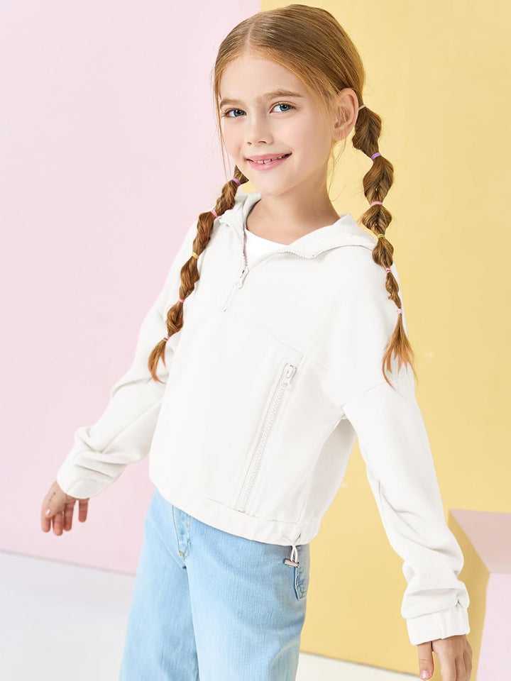 Haloumoning Mädchen Hälfte Zip Up Hoodies Kinder Mode lose Hooded Sweatshirts mit Taschen 3-14 Jahre